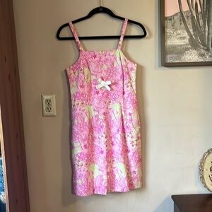 Vintage Lilly Pulitzer Pink “Beach Blanket” Print Mini Dress Size 4